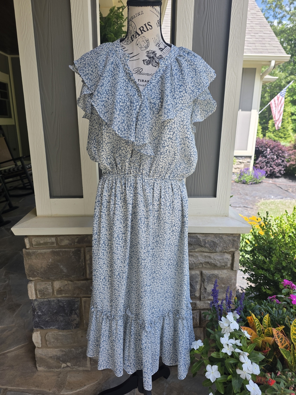 Light Blue Floral Ruffle Midi Dress-NWT